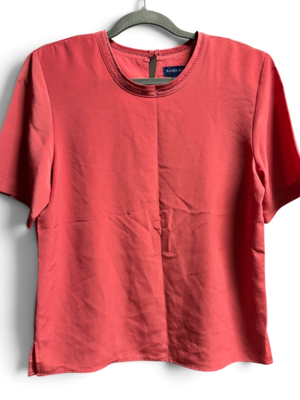 Karen Scott Coral Salmon Short Sleeve Blouse Top Size S Keyhole Back